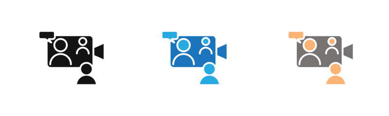 Video chat conference icon outline collection or set  in black and white