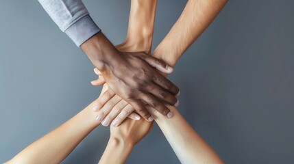 Fototapeta premium Panoramic teamworkempathypartnership and social connection in business join hand together concept.hand of diverse people connecting.power of volunteer charity work stack of people hand.