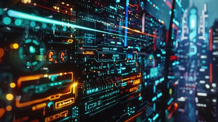 Obraz premium Nighttime city scene with vibrant lighting