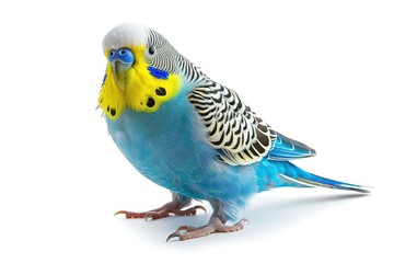 Naklejka premium Solitary budgerigar on white backdrop