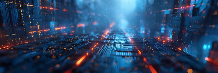 Fototapeta premium Imagine a futuristic cyber cityscape filled with neon lights and hightech vibes