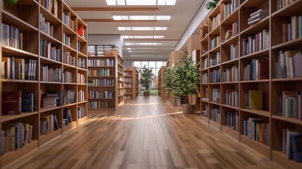 Library with many shelves and books diminishing perspective and shallow dof.