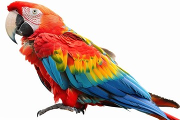 Obraz premium Vibrant macaw on white backdrop