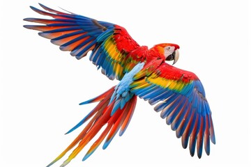 Fototapeta premium Vibrant parrot flying alone on white
