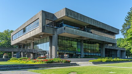 Public library with neo brutalist architecture