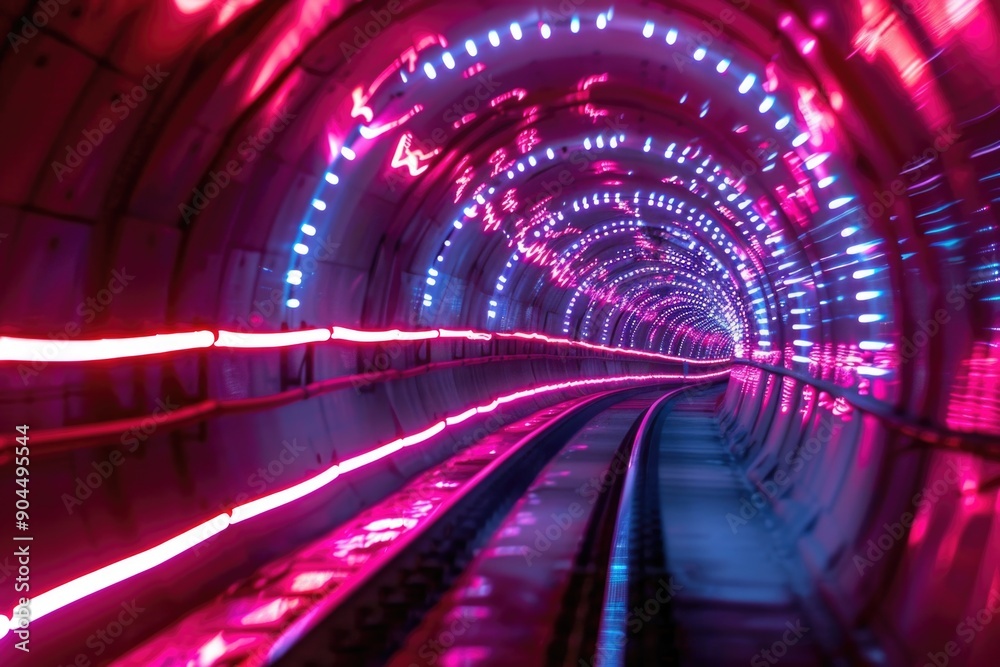 Aufkleber a train passing through a dark tunnel with flashing lights