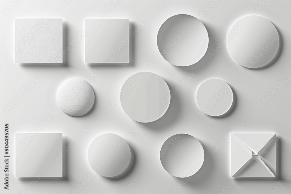 Poster collection of white objects on a white surface