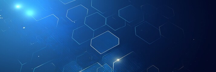 Obraz premium Dark Blue Background with White Futuristic Technology Lines and Hexagons for an Abstract Tech-Inspired Banner Design
