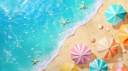 Background with Beach Umbrellas and Sand generative ai