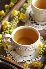 Mullein or Verbascum tea against cough in a cup