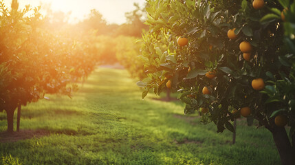 Sunlit Orange Grove at Sunset