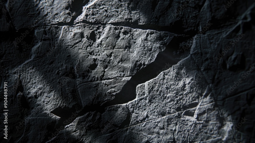 Poster a black and white image of a rugged rock face with texture and natural features