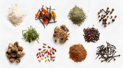 Cooking Spices Kitchen Spices Cooking Ingredients Seasoning White Background Aspect 16:9