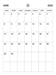 June 2025 year planner template, calendar 2025 desgin, monthly and yearly planners. organizer diary. week start Sunday, corporate planner template, Desk calendar 2025, vertical layout, vector