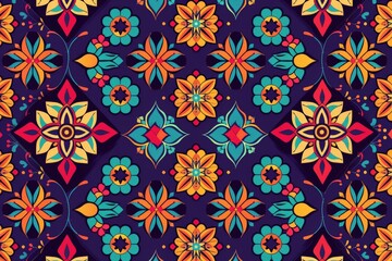 Seamless pattern with geometric floral designs in vibrant colors