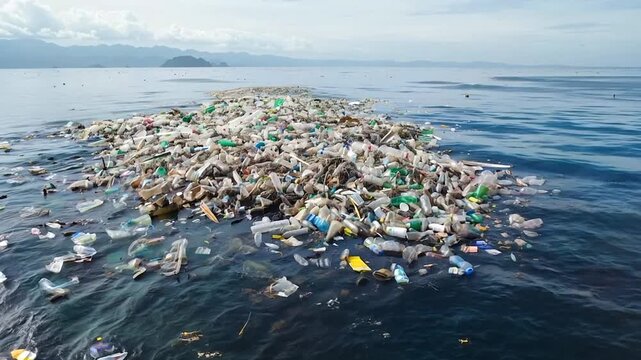 Plastic trash floating on the ocean 