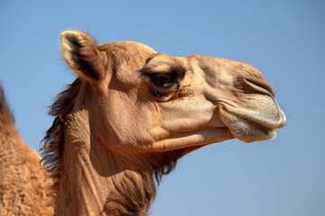 Obraz premium Camel standing under blue sky in the desert
