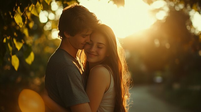 A lovey-dovey couple, summer, photography, bright scenery, urban 