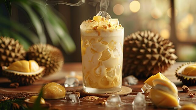 Durian Smoothie with Ice Cream and Durian Fruit