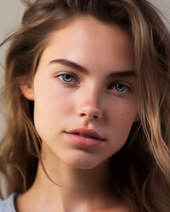 Natural Beauty Portrait of Young Woman with Subtle Expression