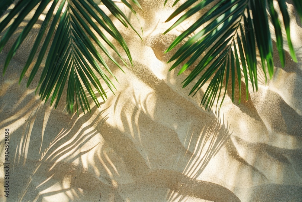 Poster a palm tree's long stem and leaves cast a unique shadow on a wall