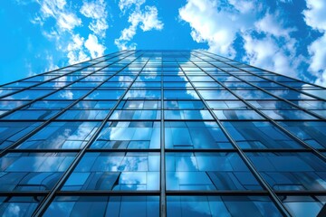 A modern skyscraper with numerous floor-to-ceiling windows, suitable for use in architectural or urban landscape illustrations