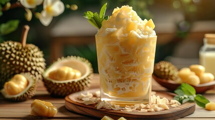 Durian Smoothie with Coconut Milk and Durian Fruit