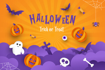 Halloween background for a party, invitation, banner, greeting card, or sales banner on a night horizontal background