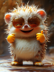 funny hedgehog wearing sunglasses and doing thumb up, animal cartoon. Design for Wall Art, Poster Print, Wallpaper & Background