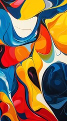Obraz premium Vibrant abstract art featuring swirling colors of blue, red, yellow, and white, creating a dynamic and energetic composition.
