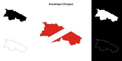 Fototapeta premium Kreuzlingen blank outline map set