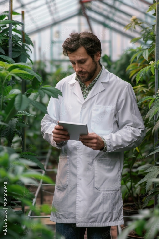 Poster A scientist examining data on a tablet, possibly in a laboratory setting