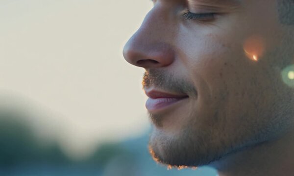 Close-up portrait of a man with eyes closed, enjoying a moment of peace