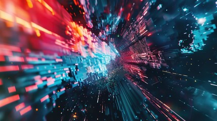 Obraz premium A dark and bustling metropolis at night, with towering skyscrapers and neon lights