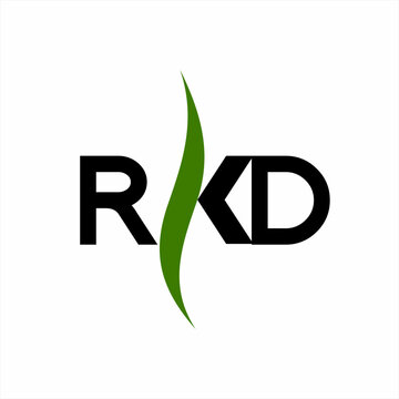 Simple modern RKD letter logo design with leaf symbol on letter K.