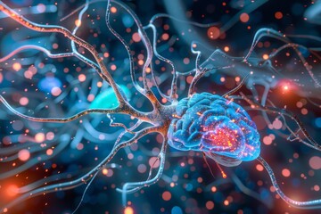 Fototapeta premium Futuristic AI Brain with Glowing Neural Connections Symbolizing Advanced Technology and Innovation