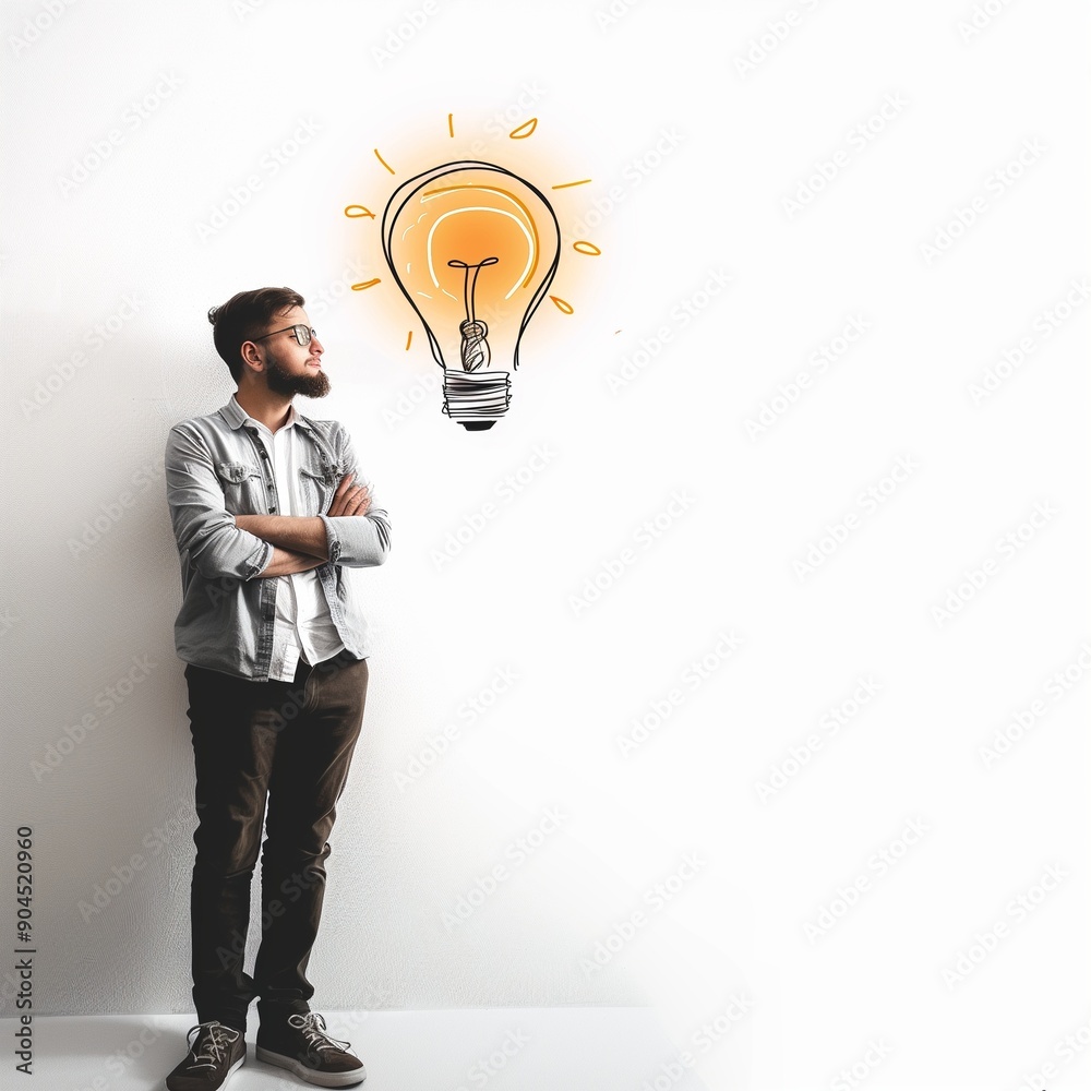 Wall mural creative businessman with idea bulb illustration on white background