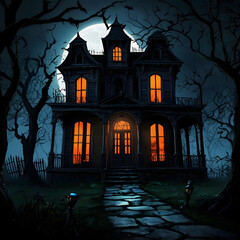 Fototapeta premium A house with a pumpkin on the front