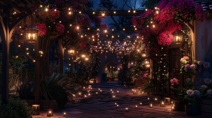 Highlight the details in the lights and floral decorations. generative ai