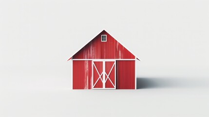 Red barn with white trim on an isolated background, ample space for copy text, high-resolution detail