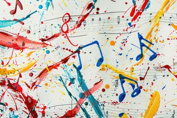 Fototapeta premium A detailed view of a painting featuring musical notes and staff, suitable for use in music-related contexts