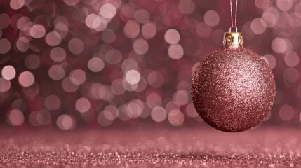 Gleaming Christmas bauble with glitter, isolated background, generous copy text area, ideal for holiday promotions