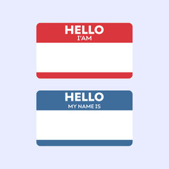 Red and blue name tag set. Vector templates with blank space. Hello, I’m, my name is.