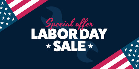 Obraz premium Special offer Labor Day sale vector background template. Marketing, promotion, celebration advertising banner.