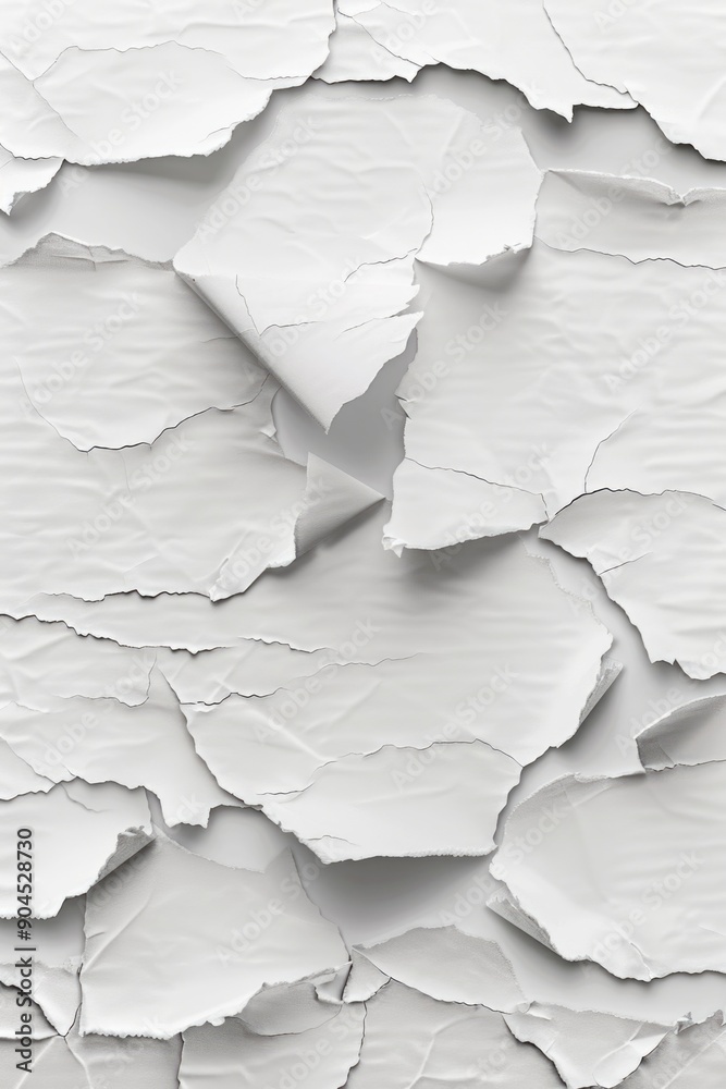 Poster a ripped fragment of paper on a clean white surface, perfect for conceptual or abstract designs