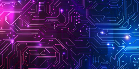 Obraz premium Futuristic circuit board with neon lights, digital connections, and modern design