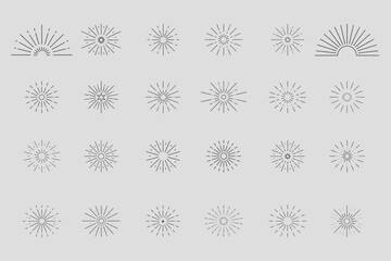Sunburst Set: Vintage Sunrise Collection with Vector Light Rays and Firework Explosion Stars