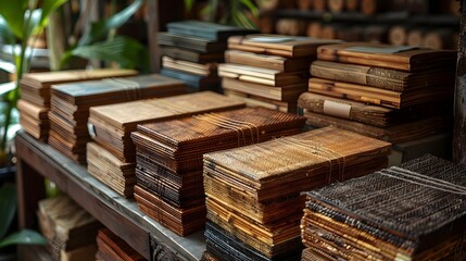 Fototapeta premium A stack of wood planks with a variety of colors and textures