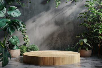 Empty podium mockup for product presentation with shadows and light