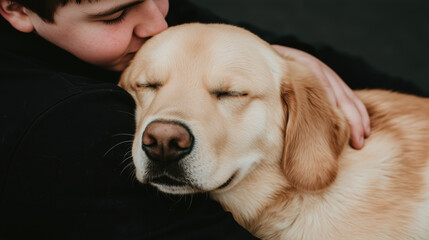 Heartwarming Hug with a Golden Retriever